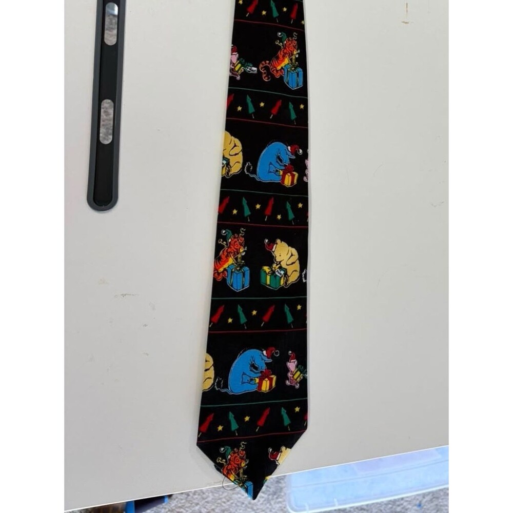 Classic Pooh vintage Black Holiday Novelty Tie with Colorful Winnie the Pooh